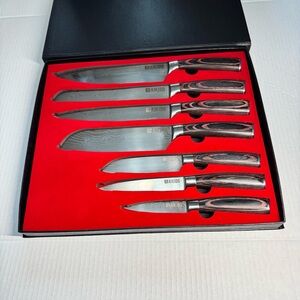 Aikido 7-Piece Knife Set with Black and Red Handles
